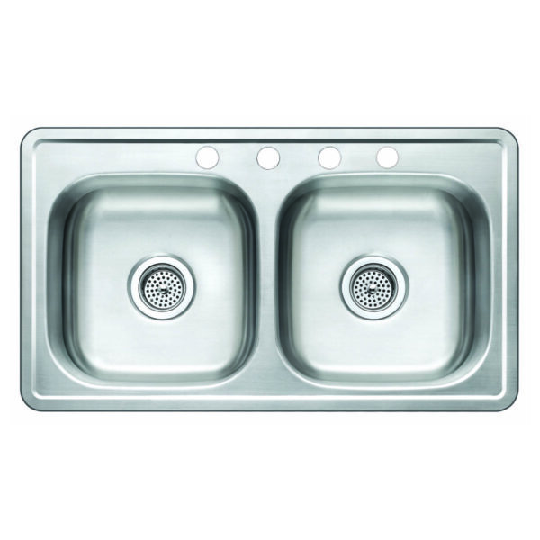 712-6305 Stainless Steel 33" x 19" 50/50 Double Bowl Top-Mount Sink