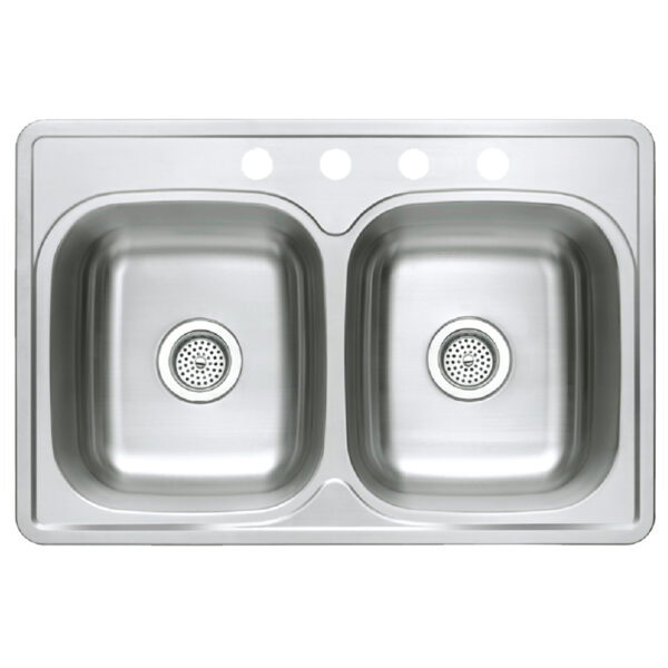 712-6311 Stainless Steel 33" x 22" 50/50 Double Bowl Top-Mount Sink